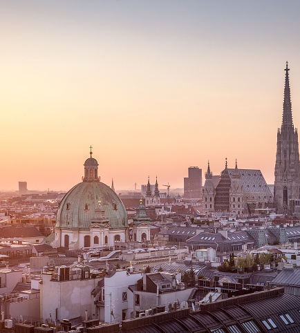 Vienna skyline at sunset, symbolic image for Dr. Hartmann Chemietechnik Austria